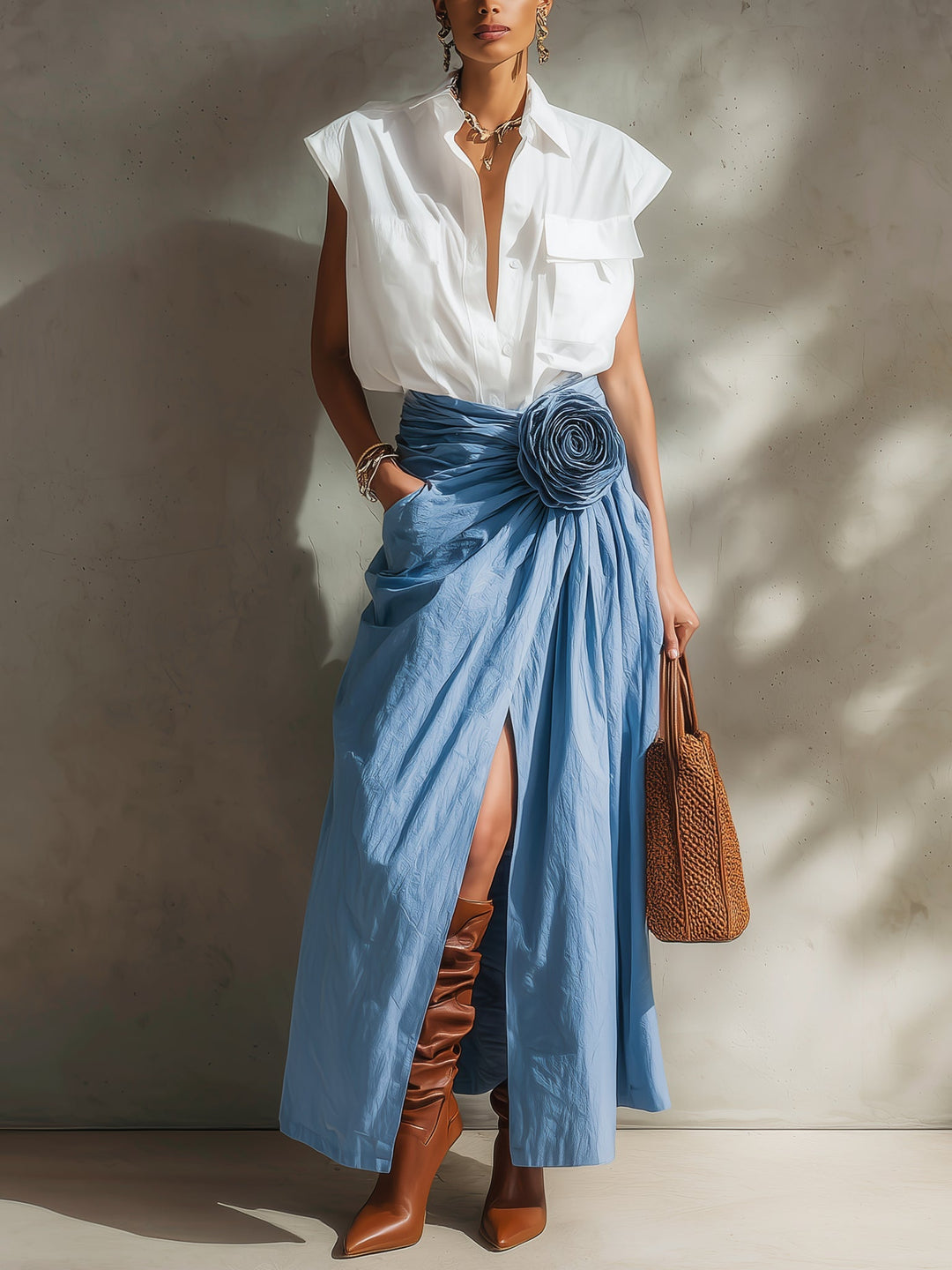 Vêtements pour femmes--Lien spécial pour jupes et ensembles
