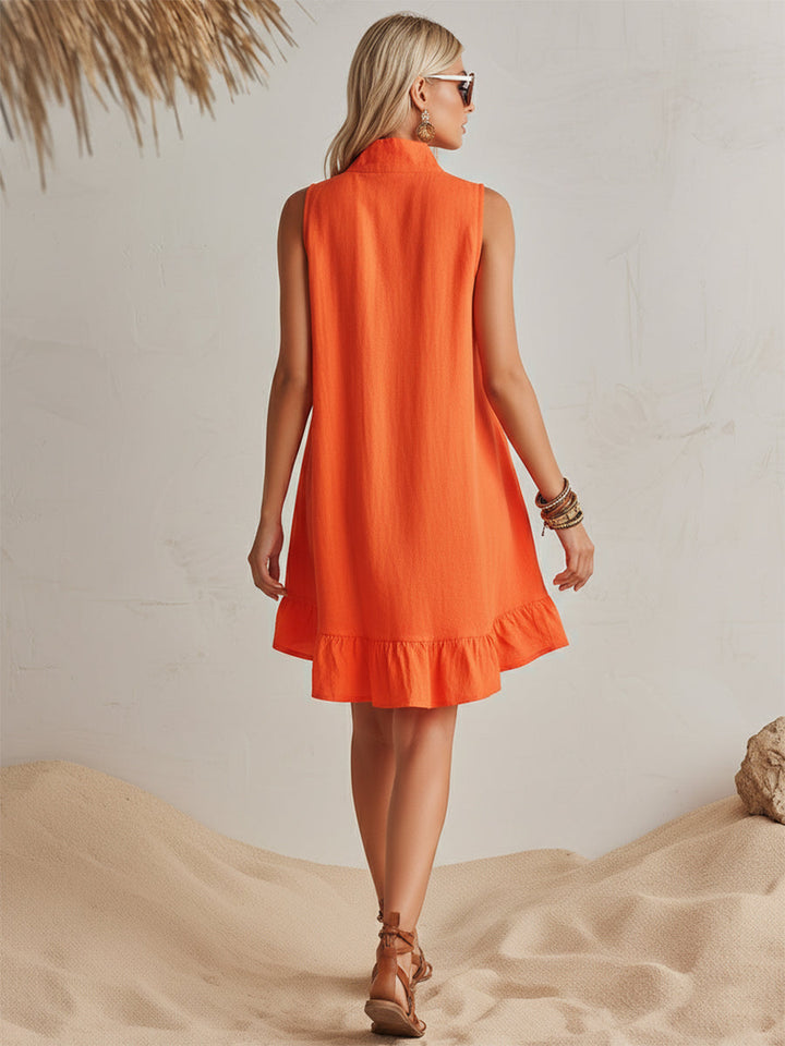 Manon | Robe Mini Lin Col Zippé & Ourlet Volant