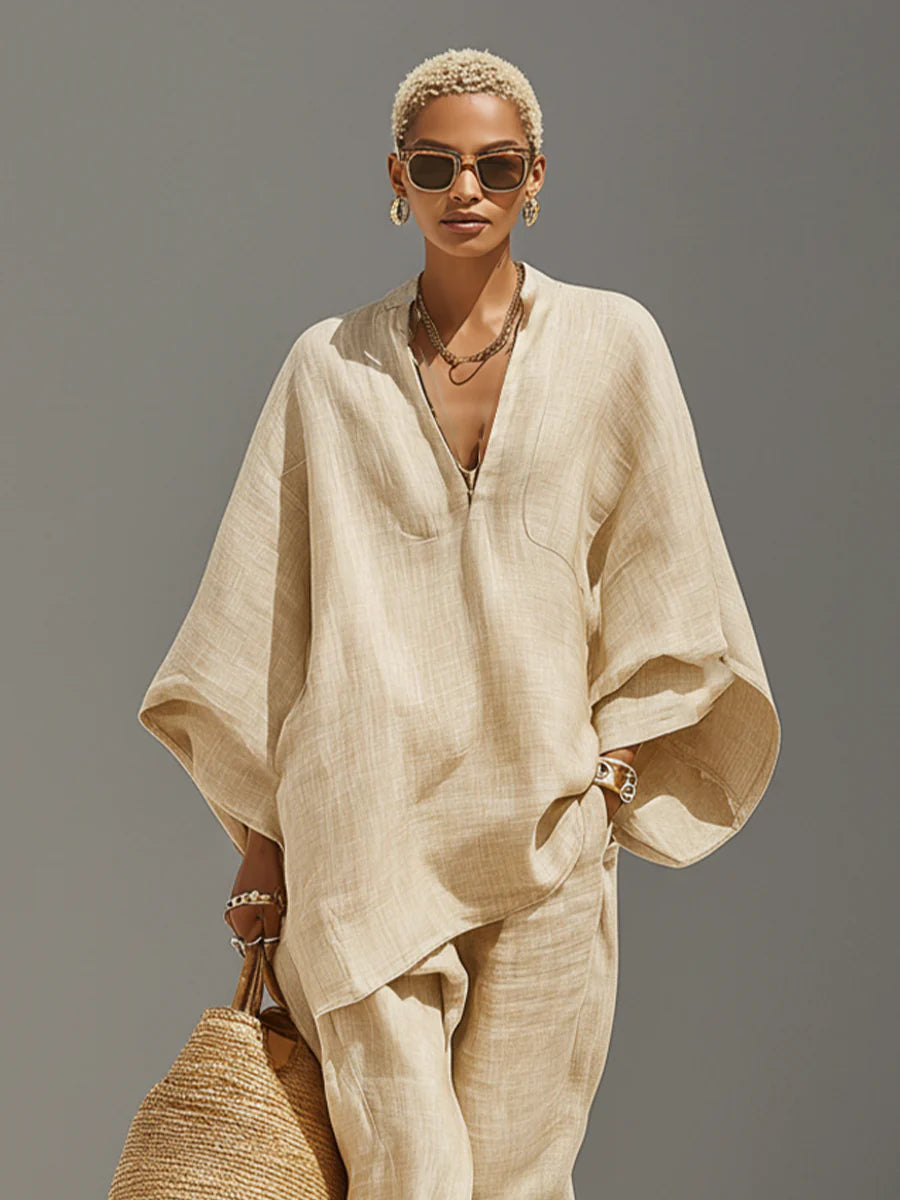 Ensemble de pantalons asymétriques en lin