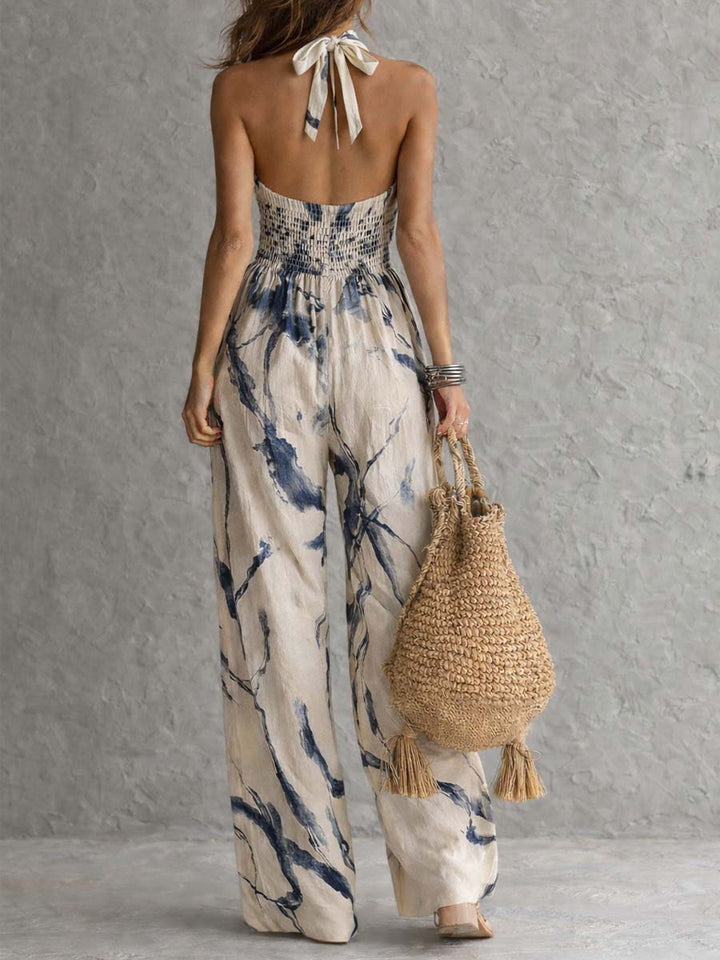 Lila | Combinaison Halter Imprimé Encre Japonaise & Jambes Larges