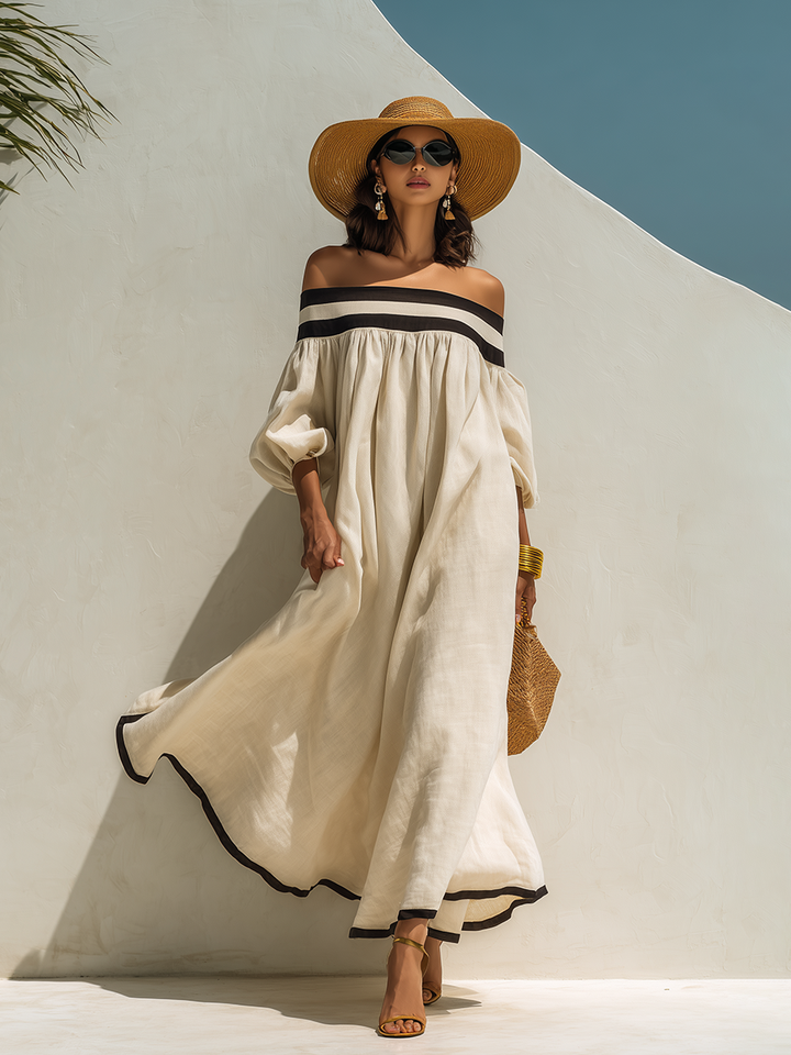 Élise | Robe Maxi Épaules Dénudées En Coton Lin