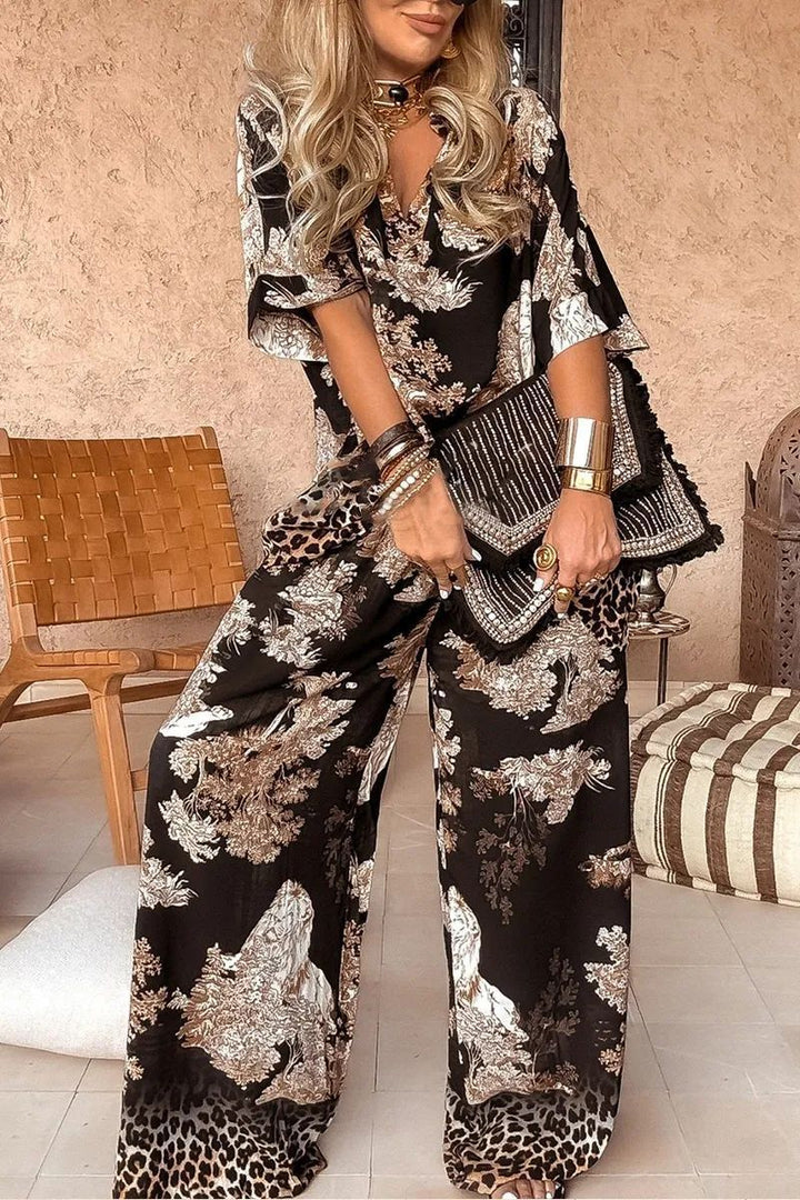 Ensemble Top V-neck Samantha et Pantalon Large