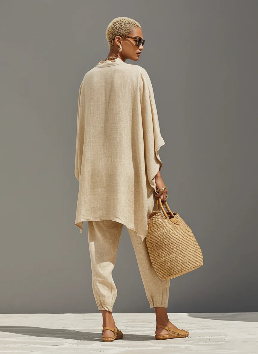 Ensemble de pantalons asymétriques en lin