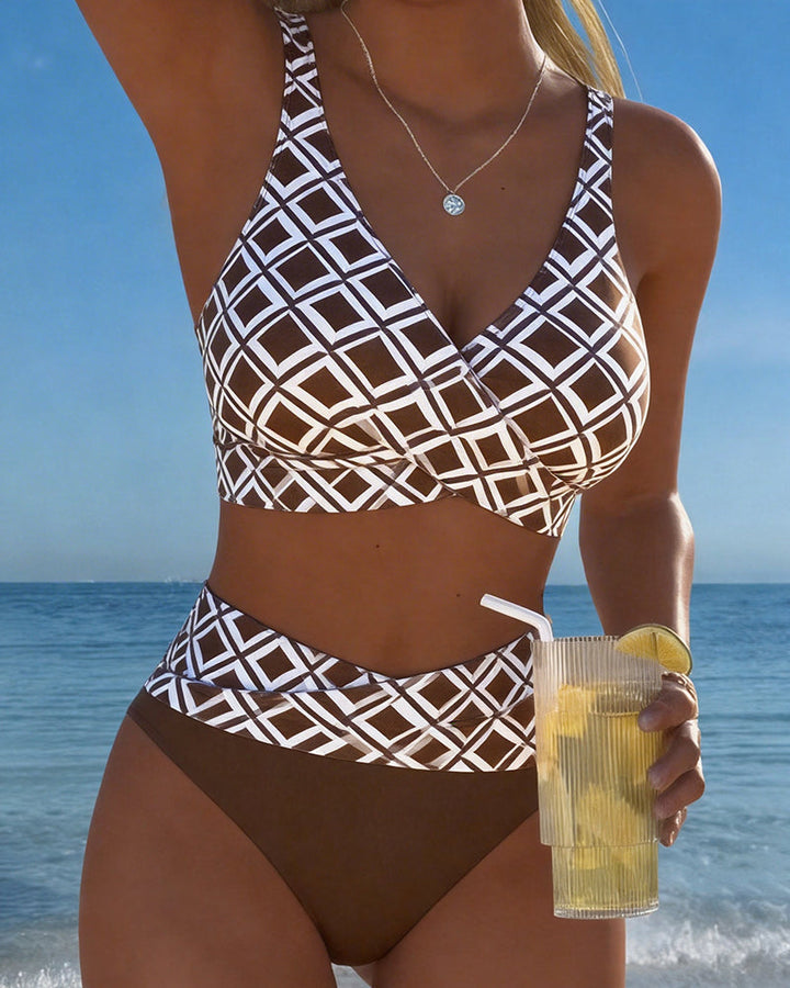 Léa | Bikini Deux Pièces Imprimé Géométrique & Taille Haute