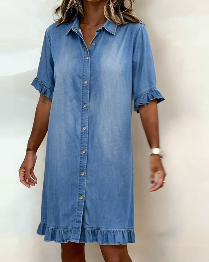Élina | Robe En Jean Confortable À Volants Flatteurs