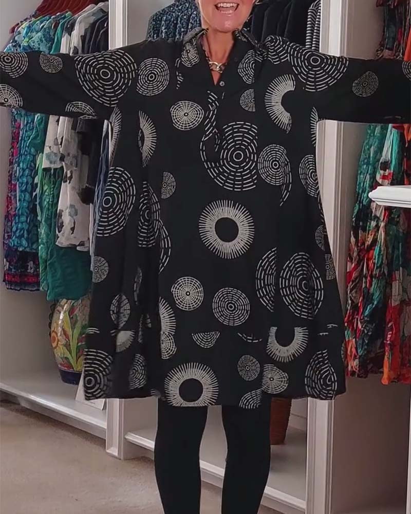 Robe décontractée à revers à imprimé géométrique