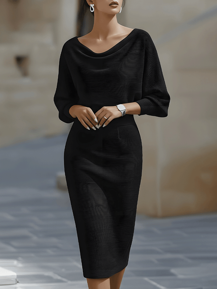 Isabelle | Robe Midi Col Bénitier & Manches Chauve-Souris
