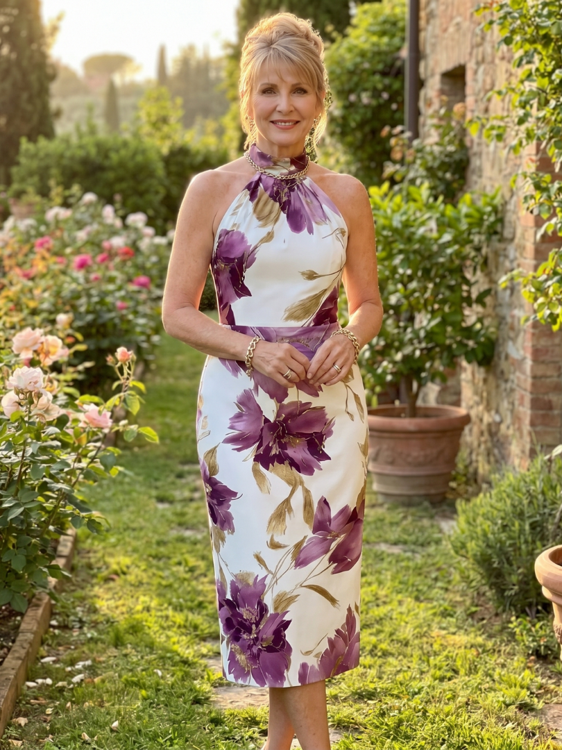 Zinnara | Robe Midi Imprimée Fleurie à Encolure Halter
