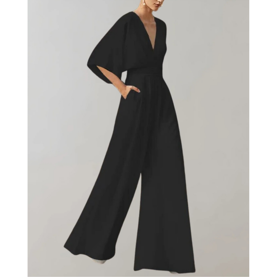 Célia | Combinaison Fluide Col V & Jambes Larges