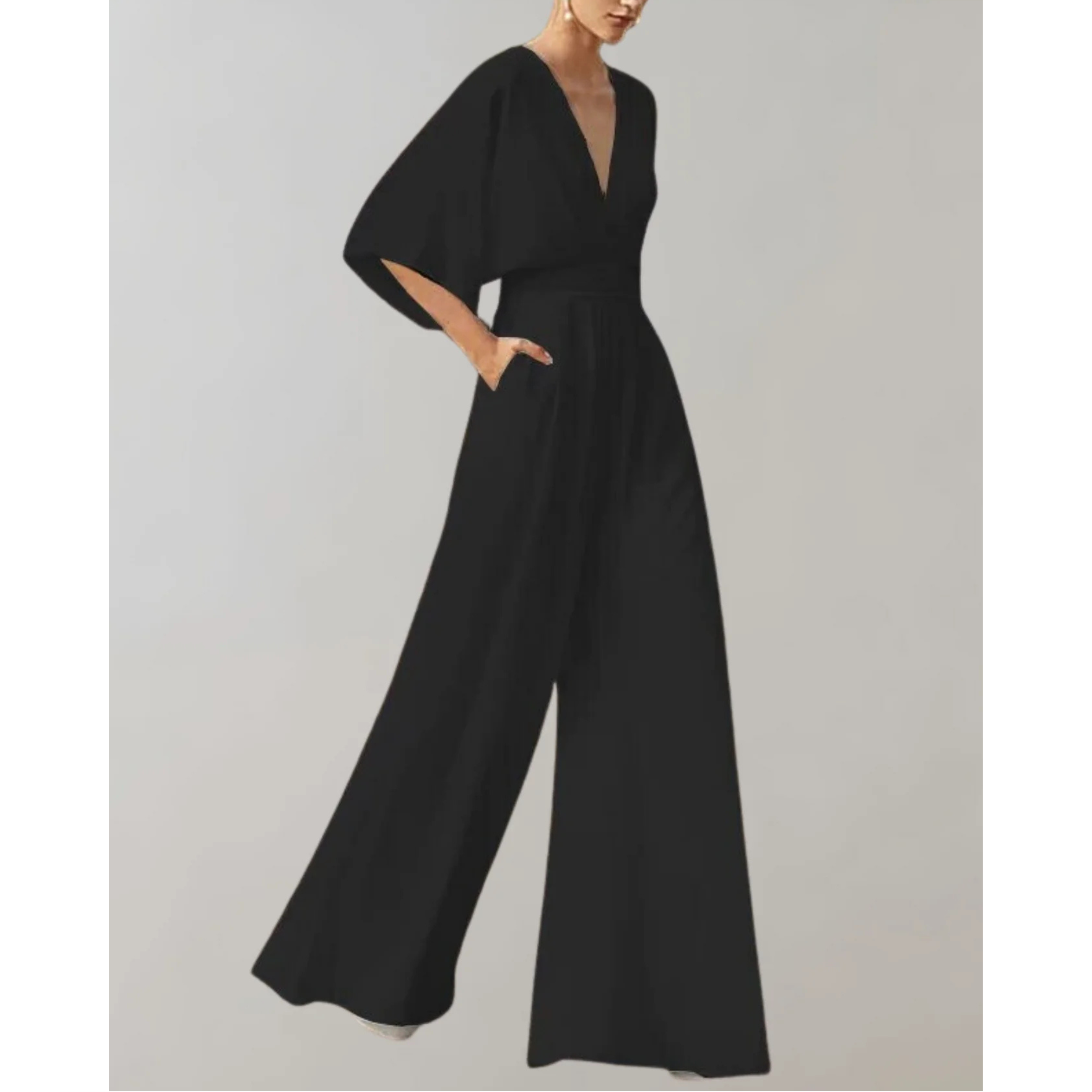 Célia | Combinaison Fluide Col V & Jambes Larges