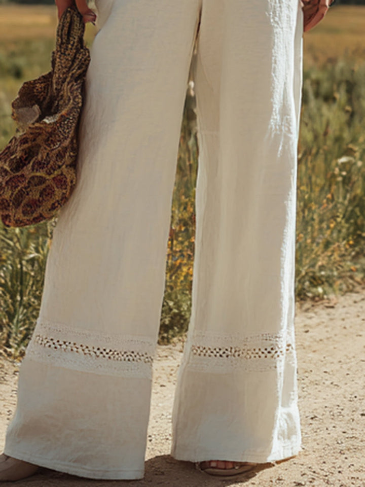 Salopette sans manches en lin blanc pour femmes avec boutons et design en dentelle