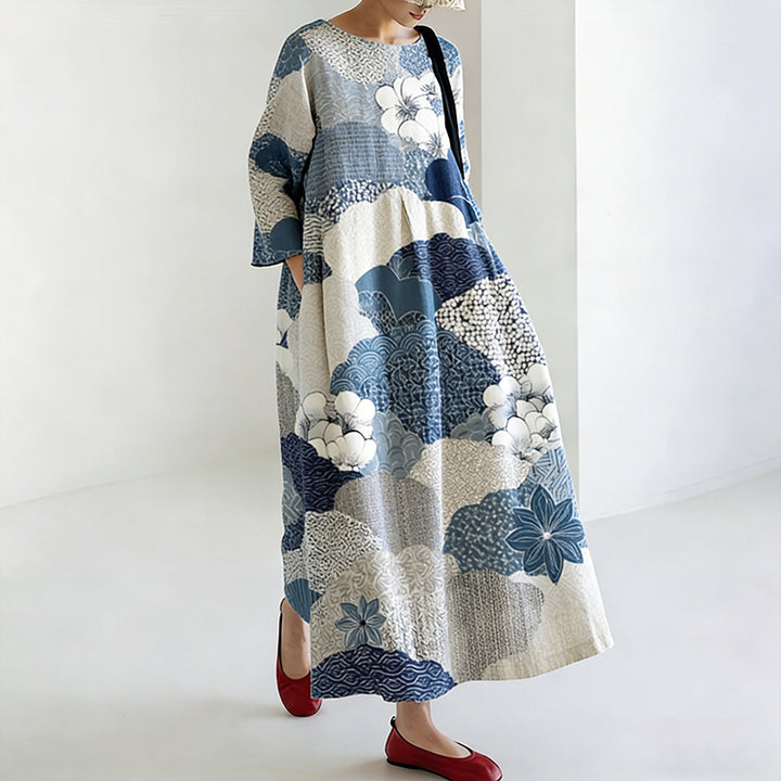 Robe en Lin de Style Japonais pour Femmes avec Motif Floral
