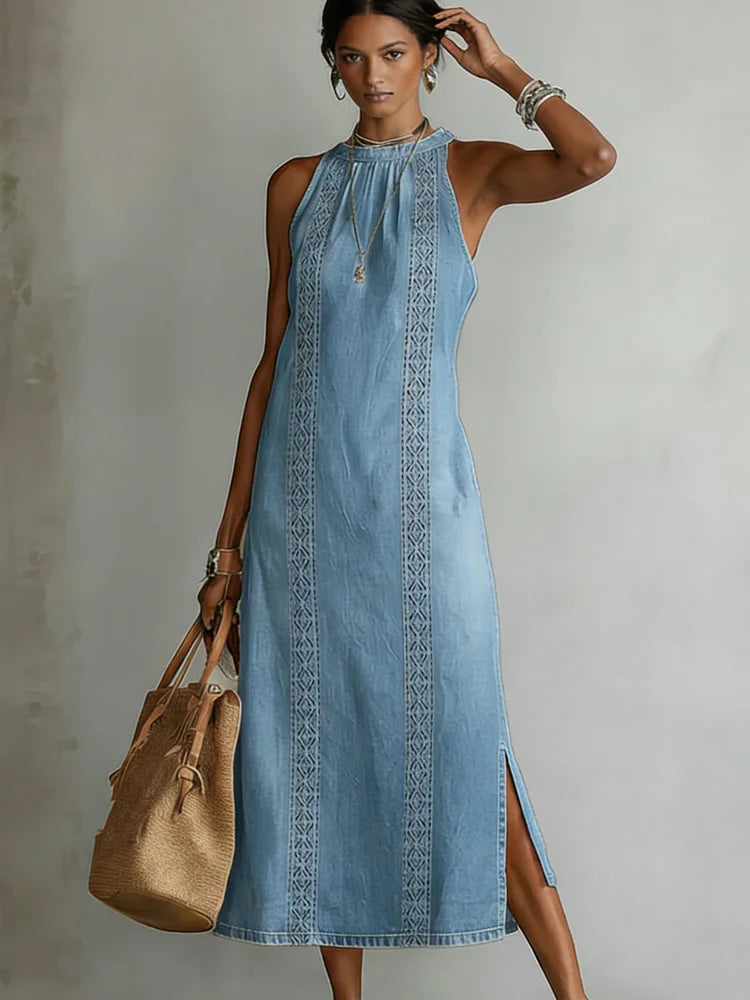 Julia | Robe en Denim avec Dentelle Rétro