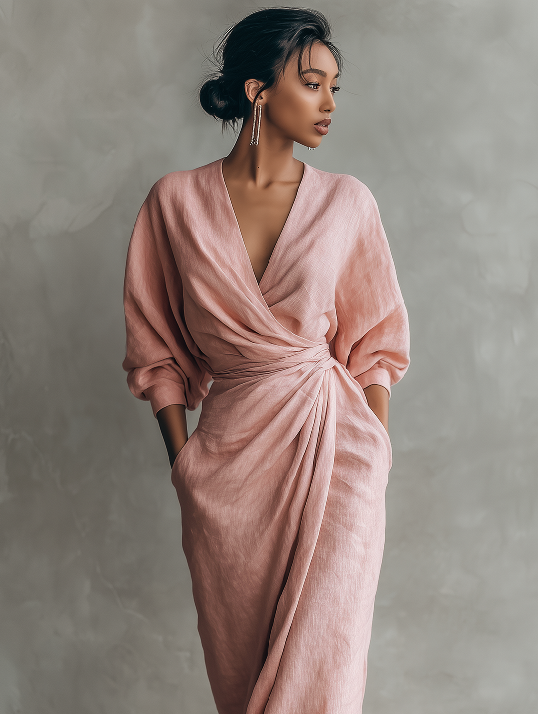 Nina | Robe Maxi en Lin Rose Minimaliste
