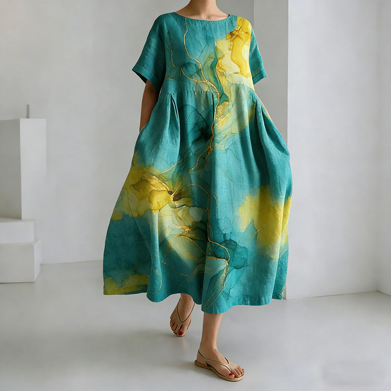Robe confortable avec motif de peinture à l'encre alcoolisée japonaise pour femmes
