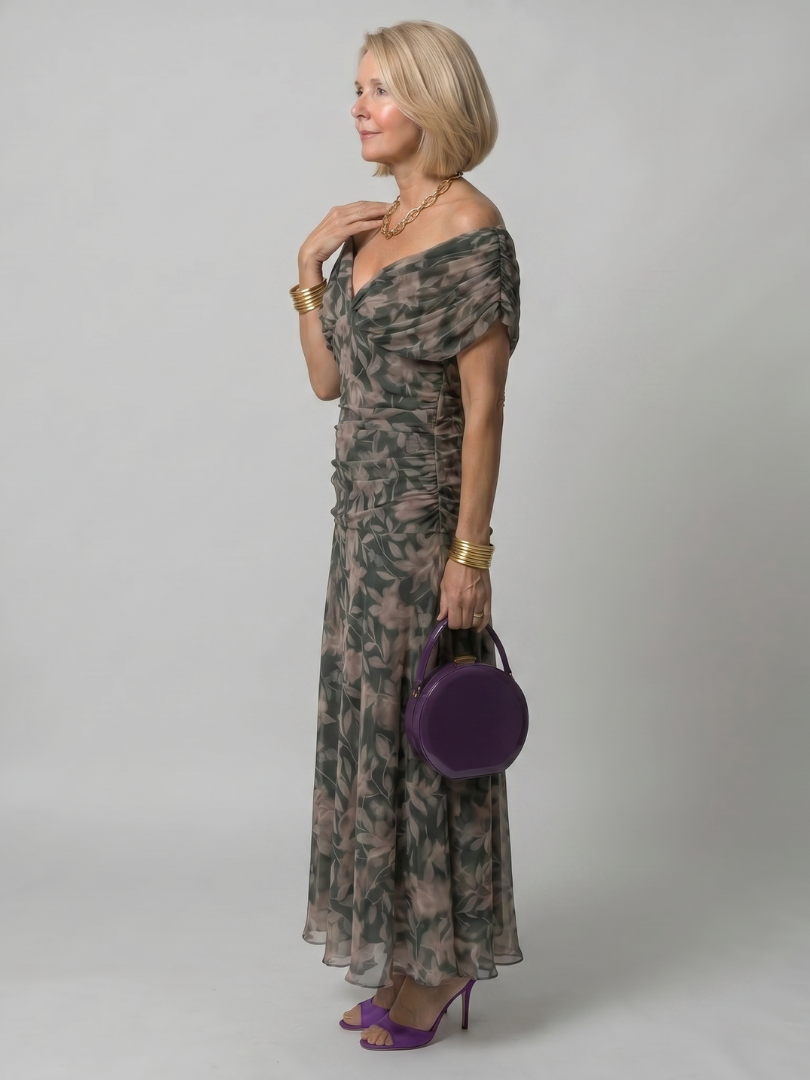 Calen | Robe Midi Décontractée à Épaules Dénudées