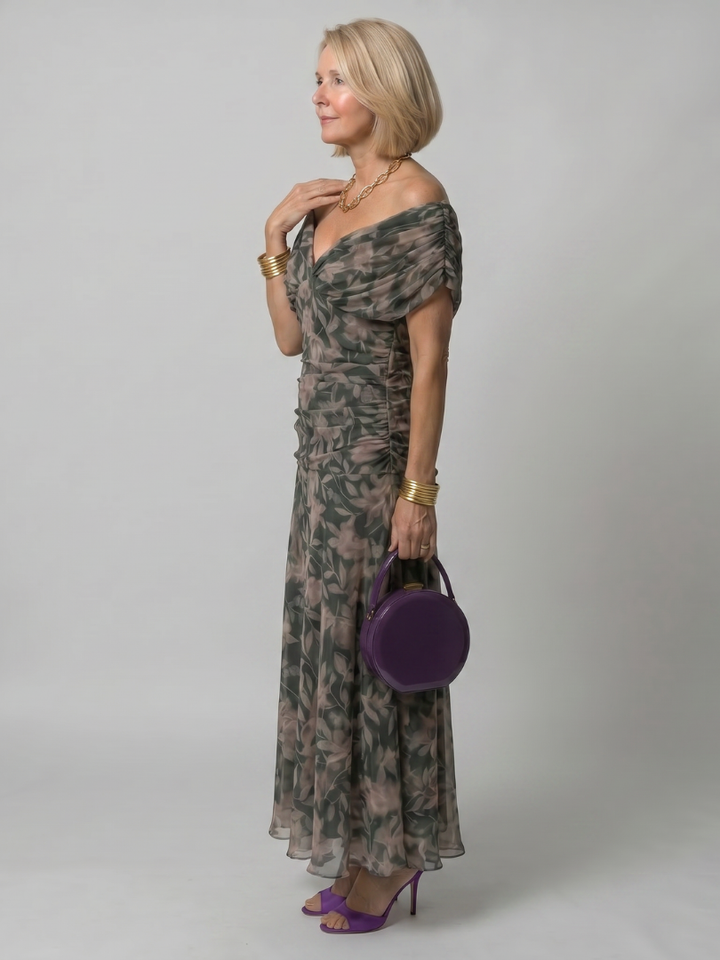 Calen | Robe Midi Décontractée à Épaules Dénudées