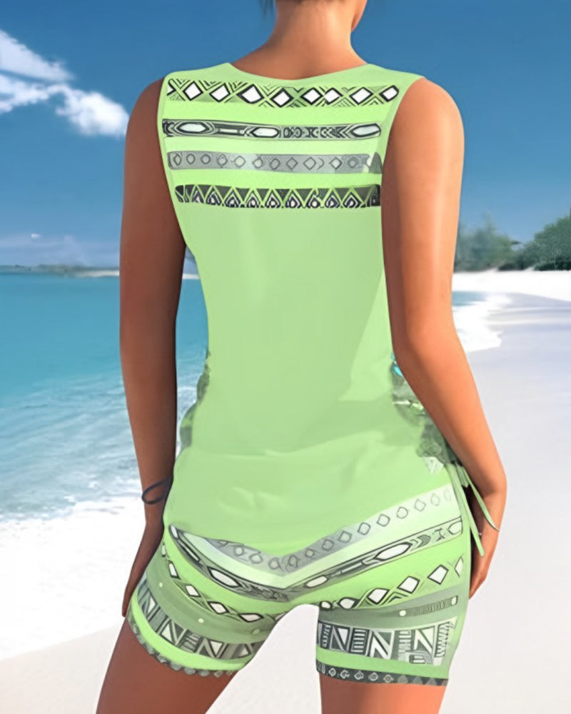 Azura | Tankini Deux Pièces Col V Croisé & Imprimé Géométrique Ethnique