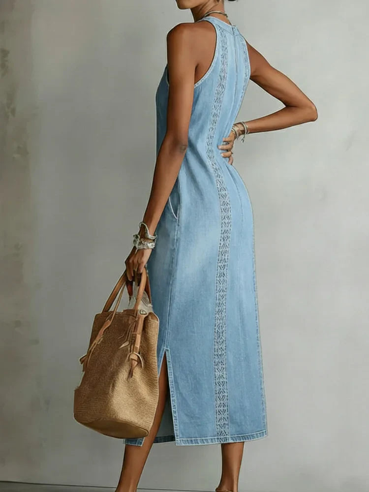 Julia | Robe en Denim avec Dentelle Rétro