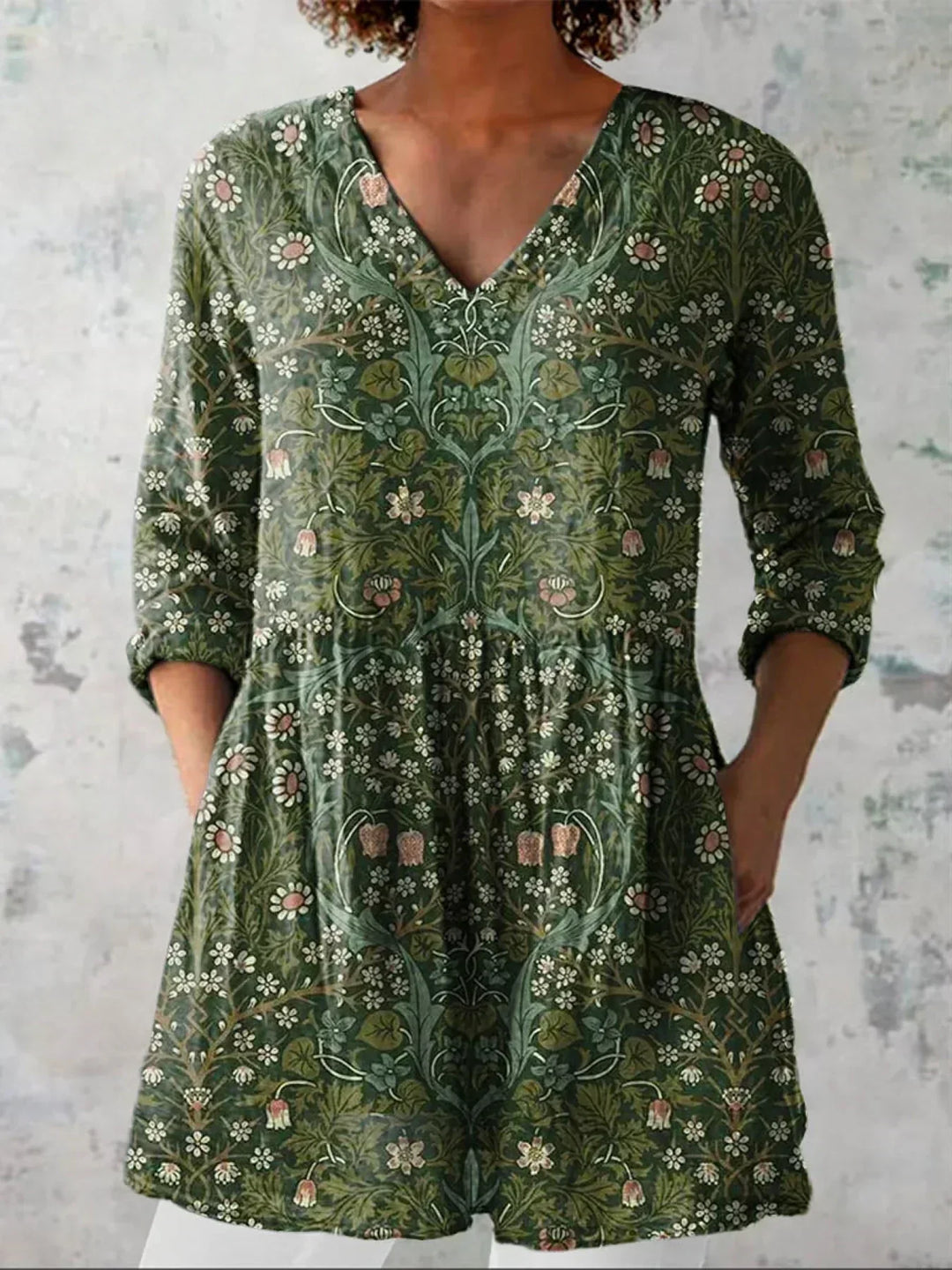 Sophia | Chemise V-Neck Florale Vintage