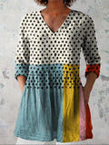 Lillian | Chemise V-Neck à Pois Géométriques