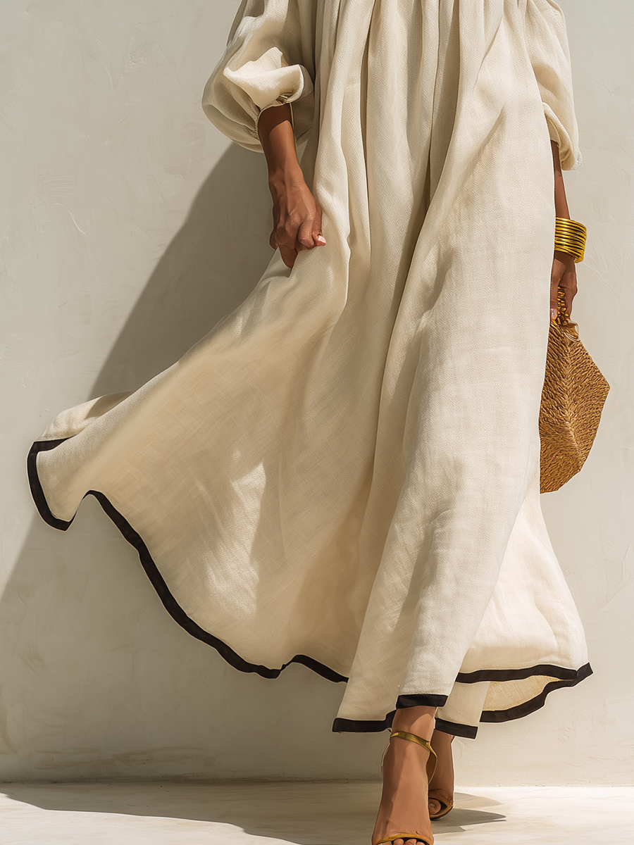Élise | Robe Maxi Épaules Dénudées En Coton Lin