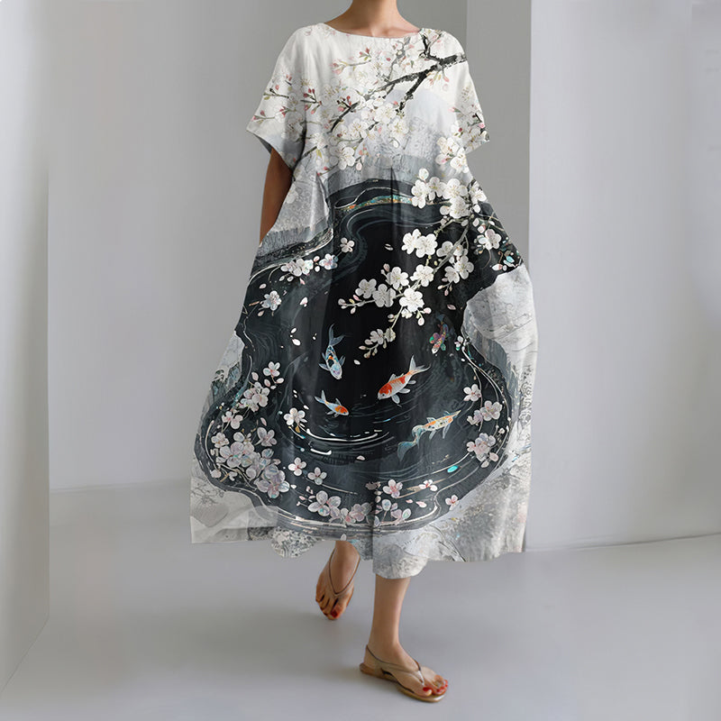 Robe midi à imprimé floral japonais pour femmes