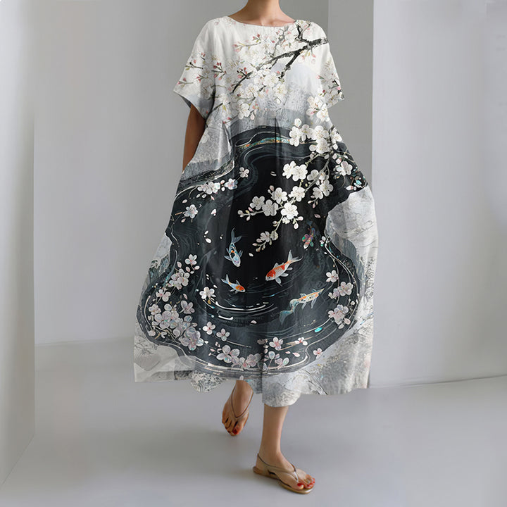 Robe midi à imprimé floral japonais pour femmes
