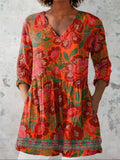 Aubrey | Chemise Ethnique Florale à Col V d'Été