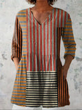 Avery | Chemise V-Neck Patchwork Rayée