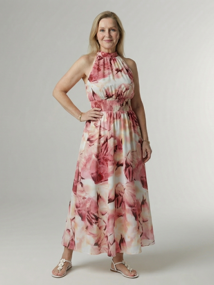 Sylin | Robe Midi à Encolure Halter Rassemblée