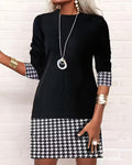 Robe Pied-de-poule Panneaux Manches Longues