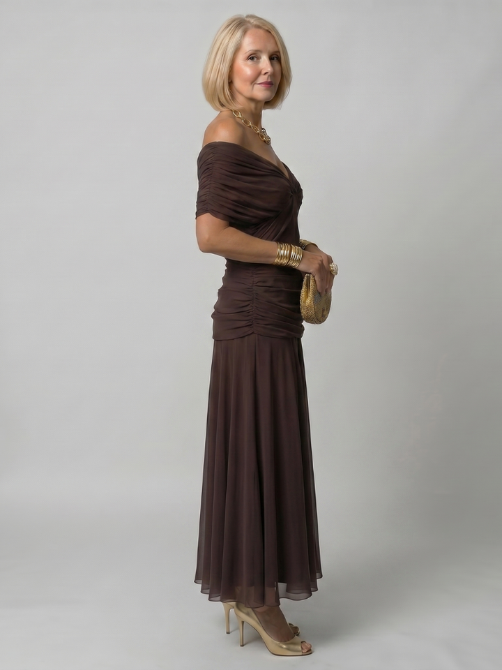 Calen | Robe Midi Décontractée à Épaules Dénudées