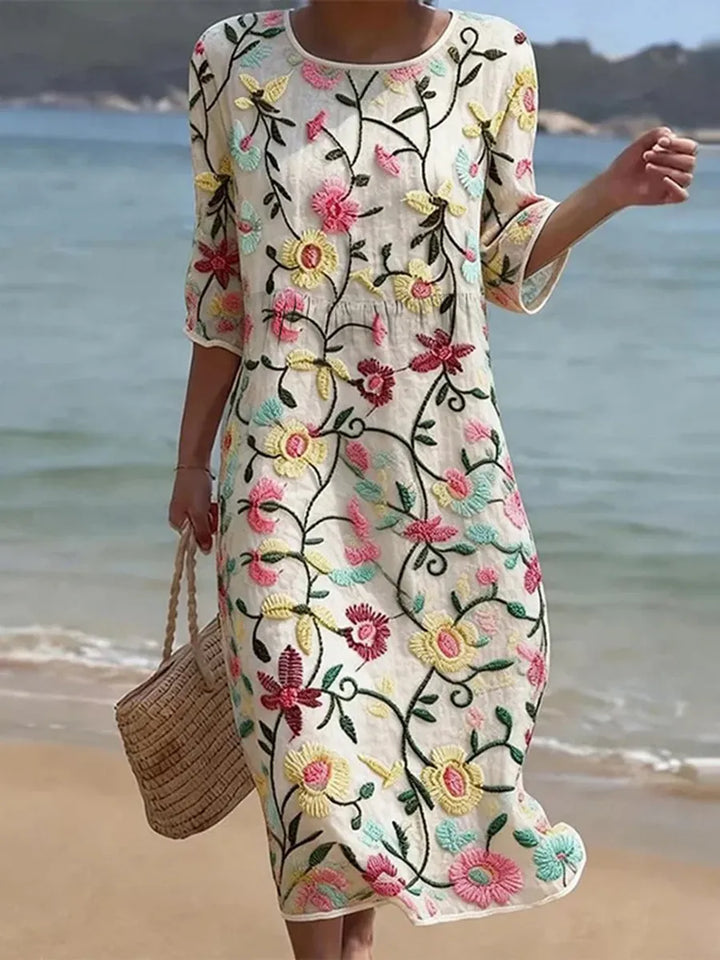 Rebecca | Robe Florale Élégante Broderie Colorée