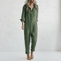 Elvina | Combinaison Lin Boutonnée & Poches Cargo