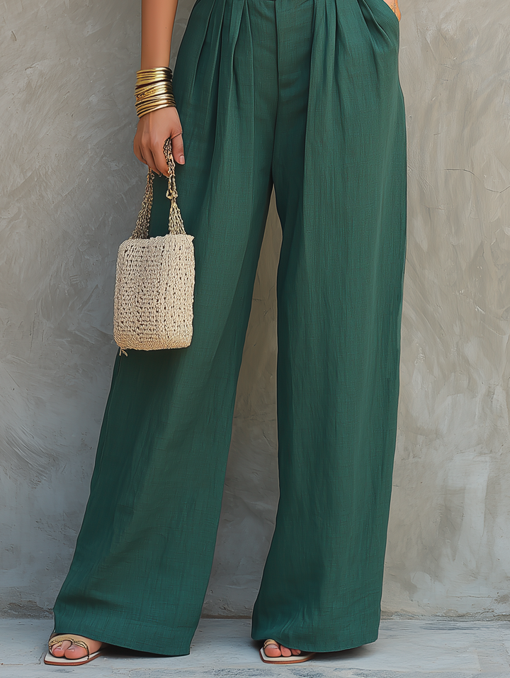 Ensemble Minimaliste pour Femmes : Top sans Manches, Volants, Col Carré & Pantalons à Jambes Larges