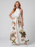 Meadow | Robe maxi à panneaux botaniques avec encolure halter drapée