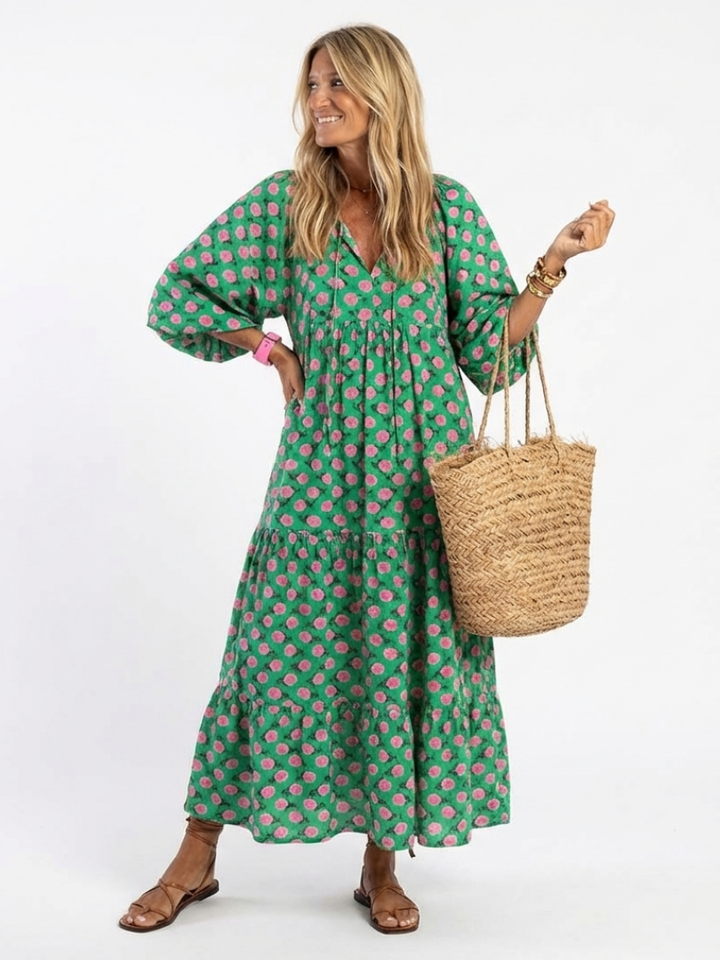 Fiora | Robe Midi Évasée Imprimée Florale à Col V