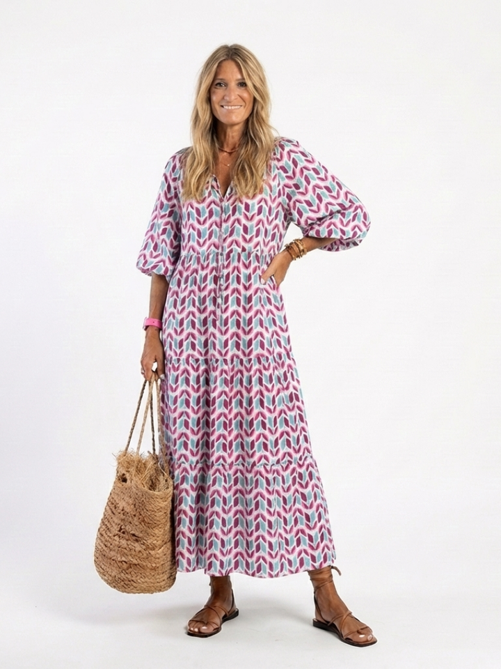 Mireya | Robe midi à manches longues à imprimé géométrique