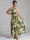 Olivia | Robe Midi à Taille Froncée Imprimé Abstrait