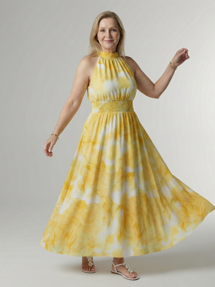 Sylin | Robe Midi à Encolure Halter Rassemblée