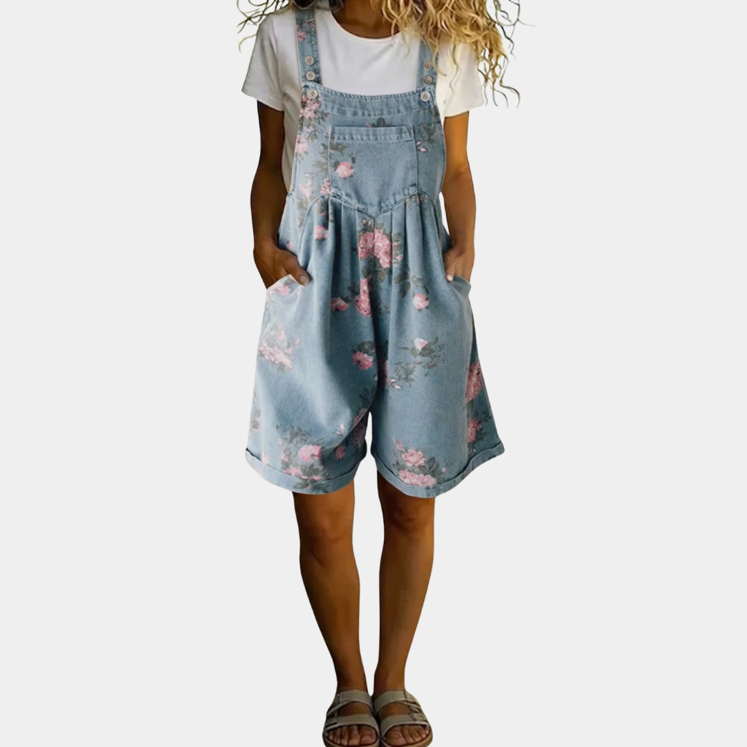Judy | Salopette florale en denim doux et lavé vintage