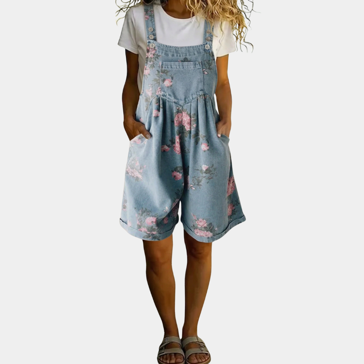 Judy | Salopette florale en denim doux et lavé vintage