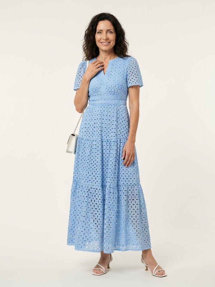 Brielle | Robe midi à manches courtes et col en V à volants