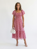 Odette | Robe Midi Fleurs à Épaules Dénudées