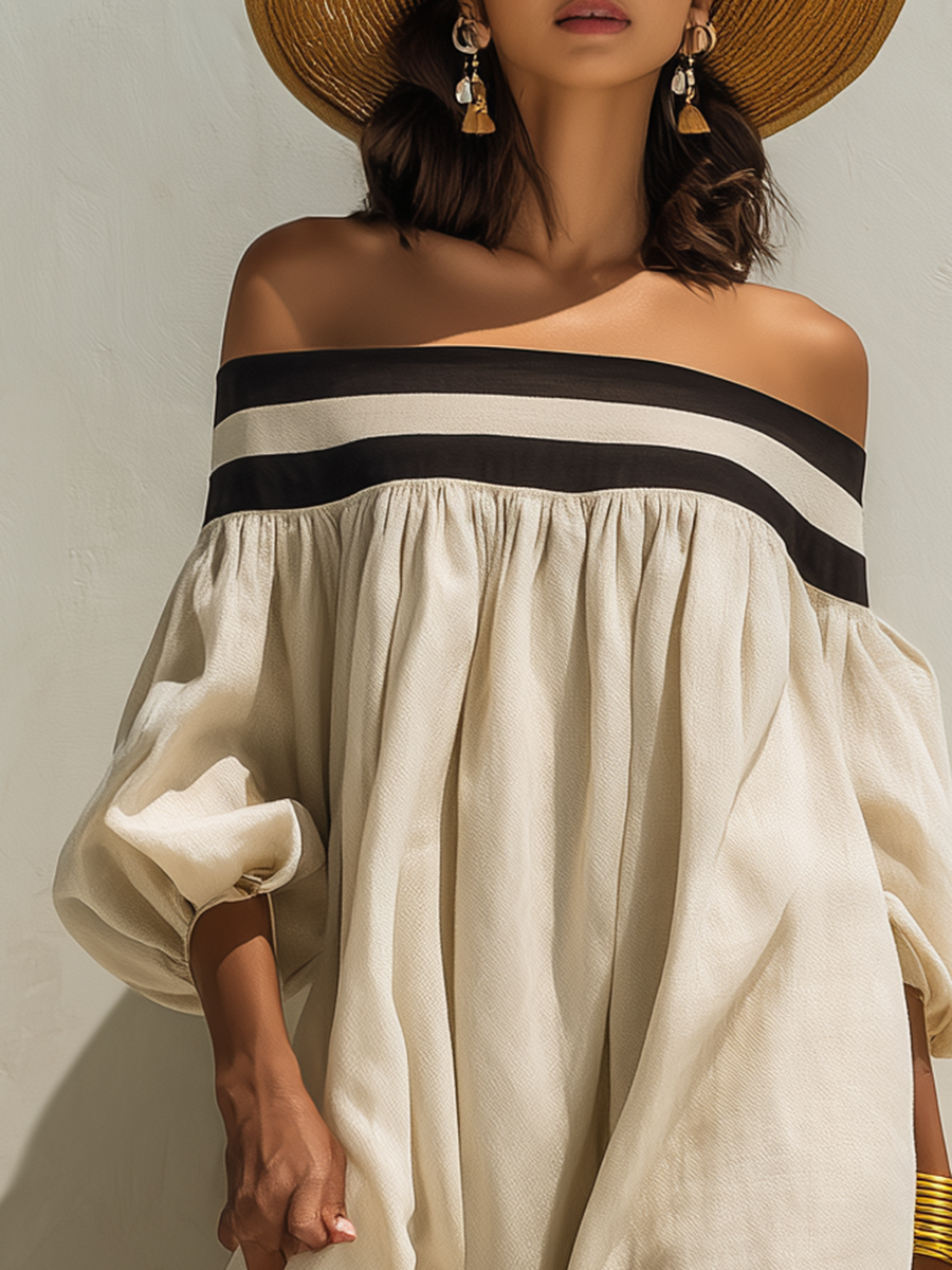 Élise | Robe Maxi Épaules Dénudées En Coton Lin