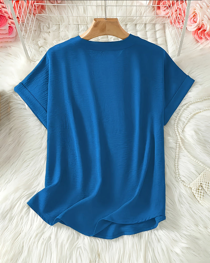 Zoe | Blouse Fluide Col V & Manches Chauve-Souris