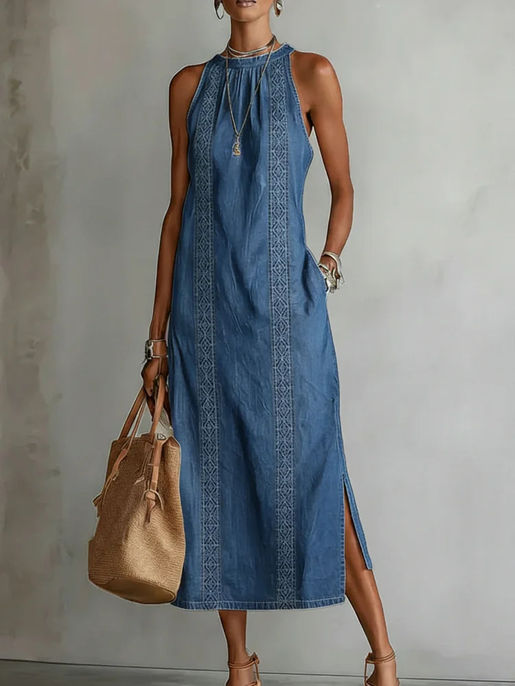 Julia | Robe en Denim avec Dentelle Rétro