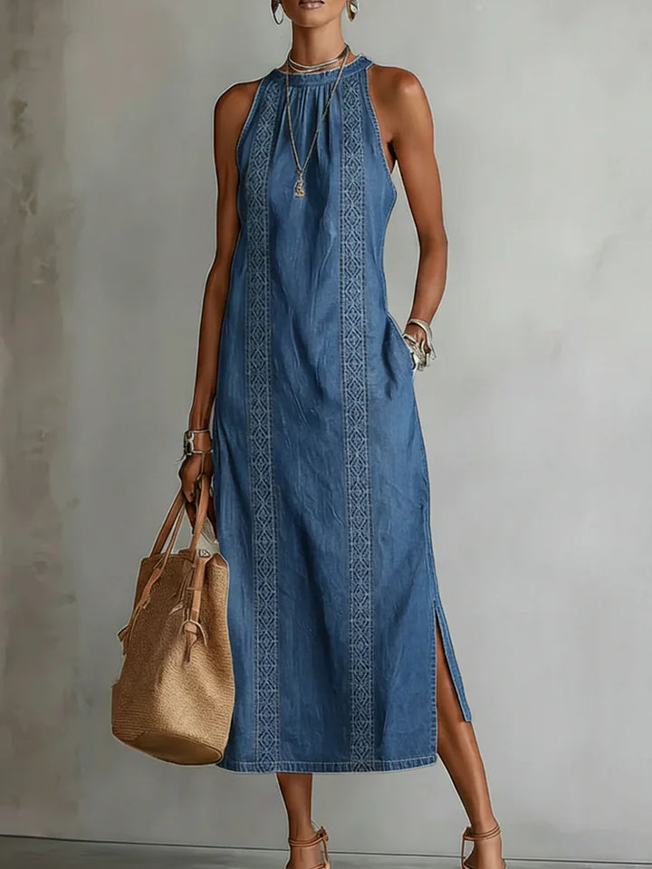 Julia | Robe en Denim avec Dentelle Rétro