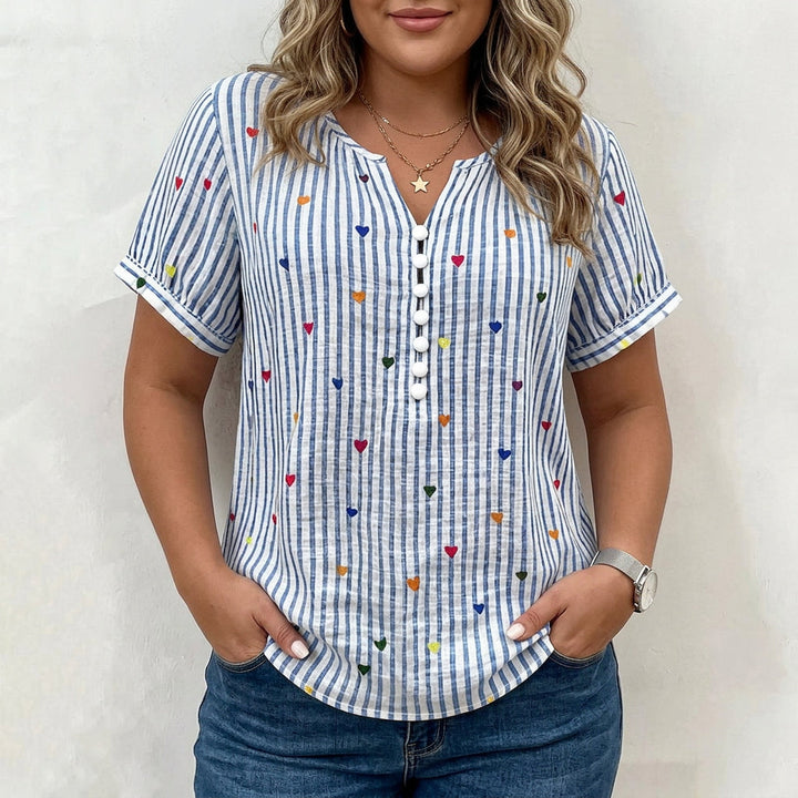 Olivia | Blouse Rayée avec Imprimé Cœur